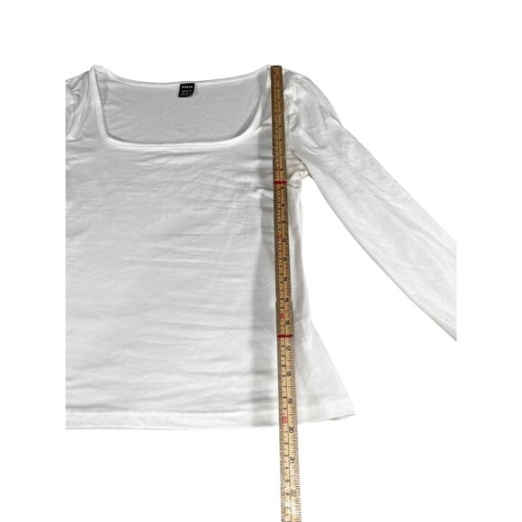 Set Of 2 Shein Long Sleeve White & Light Blue Square Neck Tops XS 95% Polyester - Picture 14 of 14